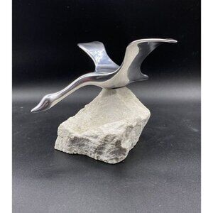 Canadian Goose Signed 983 Hoselton Aluminum Sculpture 5.5” On Rock